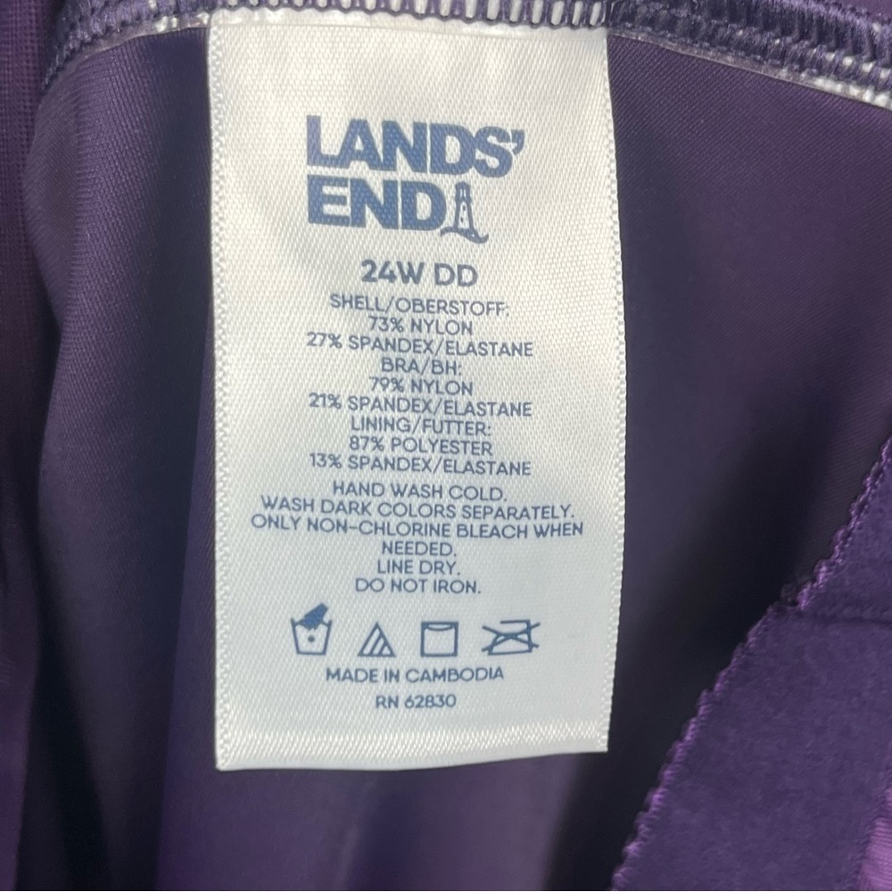Lands End purple Tugless full coverage modest 1 piece tank swimsuit, 24W DD. - Picture 10 of 11